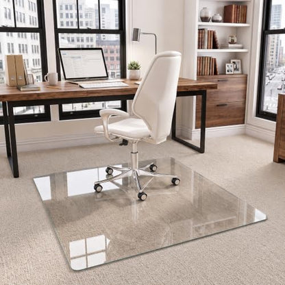 45"x45" Tempered Glass Office Chair Mat for Carpet & Hardwood Floor | 1/5" Thick Clear Floor Protector Desk Chair Mat with Rounded and Polished Edges, Resist Scratching, Cracking, Curling - size: 45"x45"