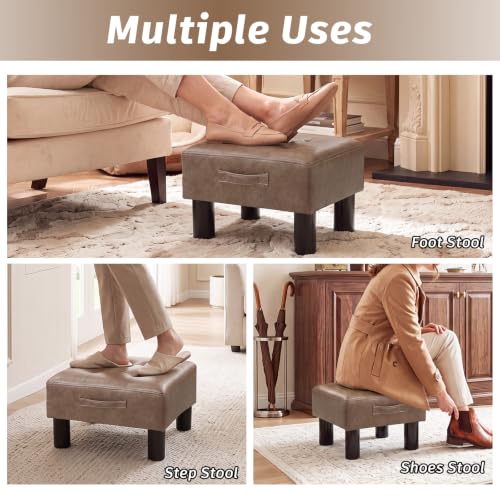 Joveco Small Ottoman Foot Stool,15" Square Upholstered Foot Rest with Legs - color: Light Brown