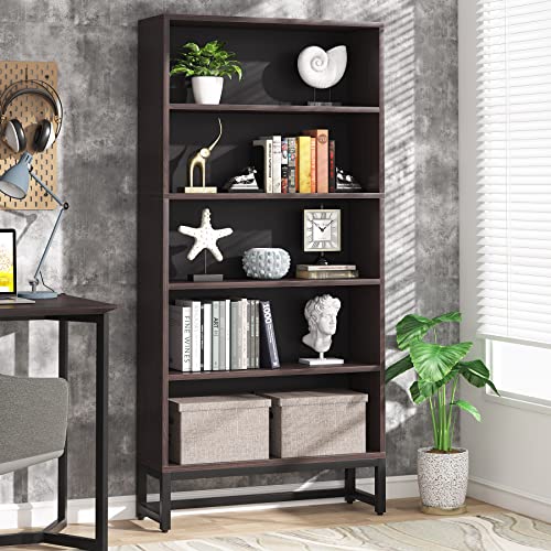 Tribesigns Tall Bookcase and Bookshelf, 70.8” Large Bookcases Organizer with 5-Tier Storage Shelves, Heavy Duty Free-Standing Library Bookshelf Shelving Unit for Living Room, Bedroom (Dark Walnut) - color: Dark Walnut