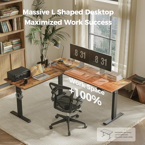 Agilestic L Shaped Standing Desk Adjustable Height, 63 Inch, Rustic Brown - color: Rustic Brown, size: 63 x 55 Inch