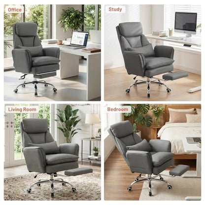 Big and Tall Office Chair, Executive Reclining Computer Gaming Chair with Foot Rest, Flip Armrest & Lumbar Pillow, Thicken Wider Seat for Criss Cross Legged Sitting, Desk Chair, PU, Grey - color: Grey