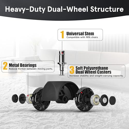 Office Chair Wheels Replacement, 2.5 Inch Heavy Duty Caster Set, for Carpet and Hardwood Floors, Universal Size 11x22mm, Fits 99%, Black - style: 2.5 inch-Black