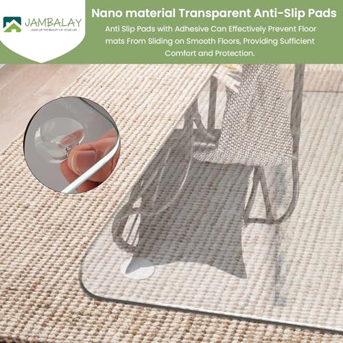 JAMBALAY 55″×46″ Tempered Glass Chair Mat, Heavy Duty Glass Office Floor Mat for Carpets and Wooden Floor, with 12 Anti-Slip Pads, Polished Edges and Round Corners, Easy Roll On, Thick 0.2″ - size: 55"x46"-No Lip