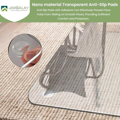 JAMBALAY 55″×46″ Tempered Glass Chair Mat, Heavy Duty Glass Office Floor Mat for Carpets and Wooden Floor, with 12 Anti-Slip Pads, Polished Edges and Round Corners, Easy Roll On, Thick 0.2″ - size: 55"x46"-No Lip