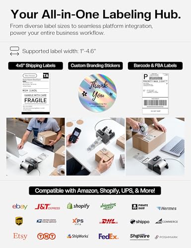 Phomemo 4x6 Shipping Label Printer with Touch Screen | Wireless bluetooth thermal label printer for small business & packages, compatible with Amazon Shopify Etsy UPS USPS - color: Grey