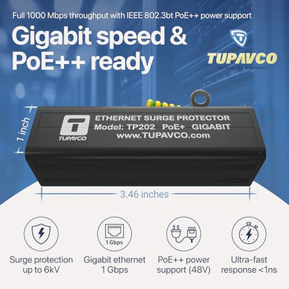 Ethernet Surge Protector - PoE++ Gigabit - Tupavco TP202