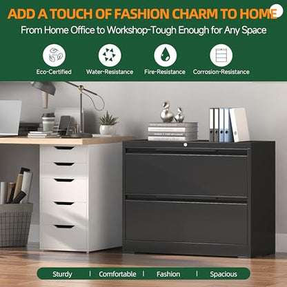 Lateral File Cabinet 2 Drawer, Metal File Cabinet with Lock - color: Black, size: 2 Drawer - Lateral