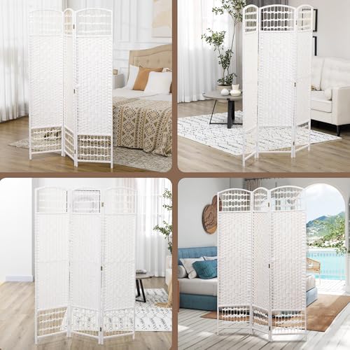 HOMCOM 3 Panel Room Divider, Folding Privacy Screen, 5.6', White | Room Separator, Wave Fiber Freestanding Partition Wall Divider - color: White, size: 3 Panel