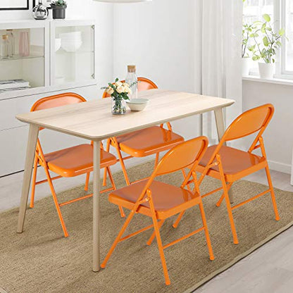 VECELO Metal Folding Chairs 4 Pack, Double Hinged Steel Frame Easy Foldable&Stackable for Office Kitchen Dinning Wedding Patio and Garden,Orange,Set of 4 - color: Orange