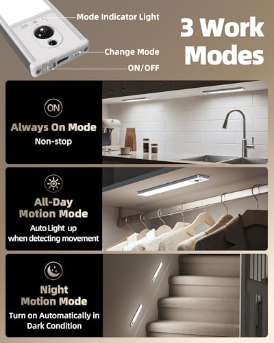 EZVALO Under Cabinet Lighting with Charging Station, Rechargeable Motion Sensor Light Indoor, Dimmable Closet Lights Wireless, 6500K, Motion Activated Under Counter Lights for Kitchen,Pantry(3 Pcs) - color: Cool White