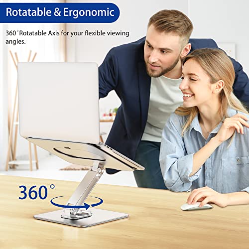 BESIGN LSX7 Laptop Stand with 360 Rotating Base, Ergonomic Adjustable Notebook Riser, Foldable Computer Holder Compatible with 10-15.6" Laptops (Silver) - color: Silver