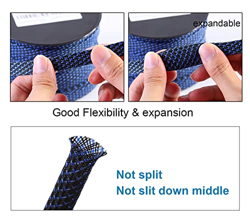 25ft - 1 inch PET Expandable Braided Sleeving – BlackBlue – Alex Tech Braided Cable Sleeve - color: Blackblue, size: 1"-25ft
