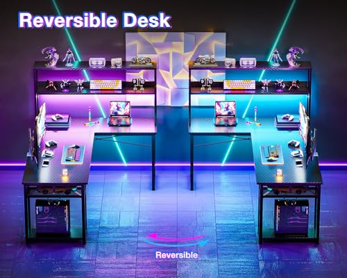 ODK 61 Inch L Shaped Gaming Desk with Hutch & Headphone Hook - size: 61 Inch