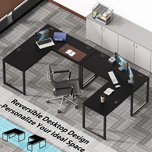 SHW 55 x 60 Commercial-Grade L-Shape Corner Office Computer Desk, Black - color: Black