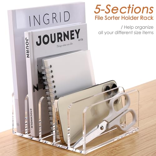 SANRUI Acrylic Mail Holder, 5-Slot Vertical Letter Sorter, Clear - size: 5 Slots