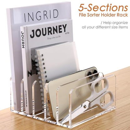 SANRUI Acrylic Mail Holder, 5-Slot Vertical Letter Sorter, Clear - size: 5 Slots