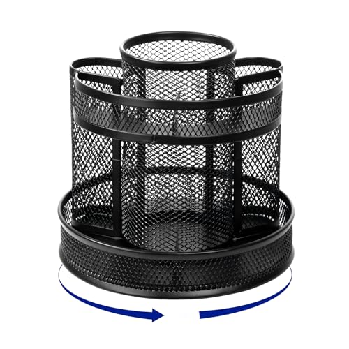 Comix Mesh 360° Rotating Pen Holder, Desk Organizer for Home Office, Black