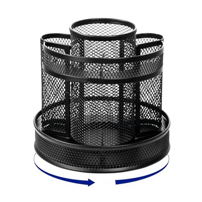 Comix Mesh 360° Rotating Pen Holder, Desk Organizer for Home Office, Black
