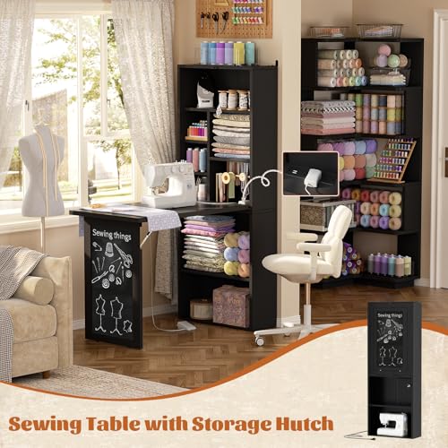 Small Folding Desk with Outlets, Fold-Out Murphy Desk Craft Table | Foldable Wall Mounted Desk Cabinet with Storage, Craft Cabinet with Fold Out Table, Multi-Function Desk for Small Spaces - color: Black