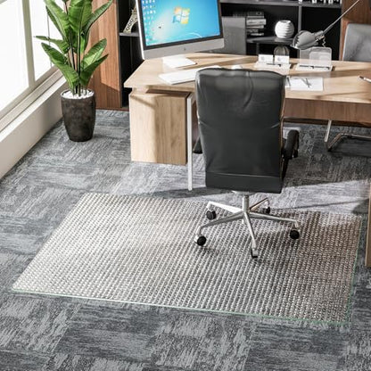GLSLAND 46"x55" Tempered Glass Chair Mat – Checkered Patterned Desk Mats - color: Clear01, size: 46" x 55"