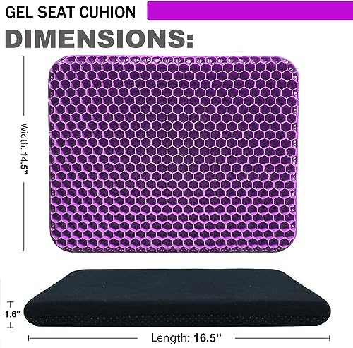 Gel Seat Cushion for Long Sitting, Double Thick, Pressure Relief | Cooling, Soft&Breathable | Sciatica, Hip&Coccyx Pain Relief | Gel Cushion for Office Chair, Home, Car, Wheelchair | Anti-Slip - color: Purple