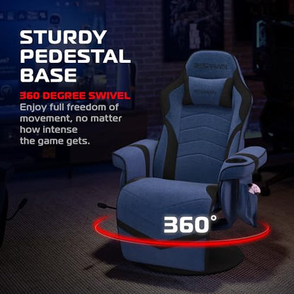 Respawn 900 Gaming Recliner Chair with Footrest, Cup Holder and Swivel | Ergonomic gaming recliner with footrest, cup holder, lumbar support, 135° recline & 360° swivel for console gaming - color: Blue Fabric