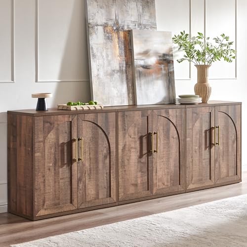ACCOHOHO Arched Door Sideboard Buffet Cabinet Set of 3, Rustic Oak | Modular, Multi-Compartment Storage, Adjustable Shelf, Soft Close Hinges, Freestanding, for Dining Room, Living Room - color: Rusti Brown