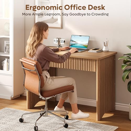 Bestier 40-Inch Fluted Wood Computer Desk with 2 Silent Drawers, Light Wood | Vertical Fluted, 2 Storage Drawers Silent Damping, 40x20 in, 30in Ergonomic, Scratch-Resistant Melamine, Non-Slip Pads - color: Brown, size: 40 Inch