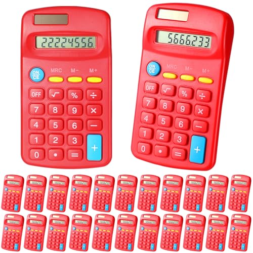 Copkim 24 Pack Student Mini Calculator for Classroom, 8-Digit Display Dual Powered Handheld Math Tools for Teachers, School Supplies and Classroom Rewards, Compact Design(Red) - color: Red