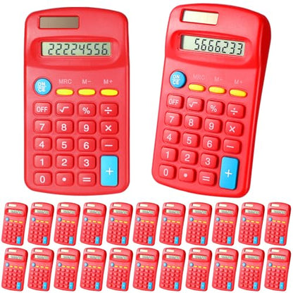 Copkim 24 Pack Student Mini Calculator for Classroom, 8-Digit Display Dual Powered Handheld Math Tools for Teachers, School Supplies and Classroom Rewards, Compact Design(Red) - color: Red