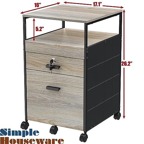 SHW Box File Rolling Mobile Cabinet with Lockable Drawer, Maple - color: Maple