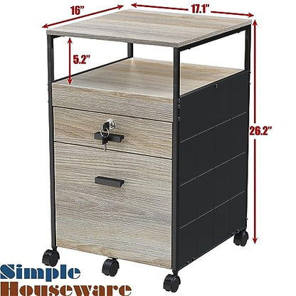 SHW Box File Rolling Mobile Cabinet with Lockable Drawer, Maple - color: Maple