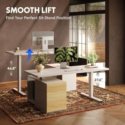 FLEXISPOT 55" Executive Standing Desk with Drawers & CPU Cabinet, White - color: White, size: 55"x28"