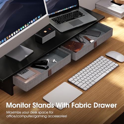 Fenge 35 Inch Monitor Stand with Drawer Storage, Computer Riser for Desk - color: Black