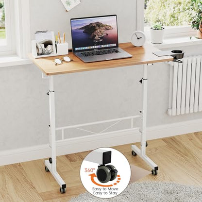 Hadulcet Small Standing Desk with Wheels, Rolling Desk Adjustable Height - color: Oak, size: 31.5" without Charging