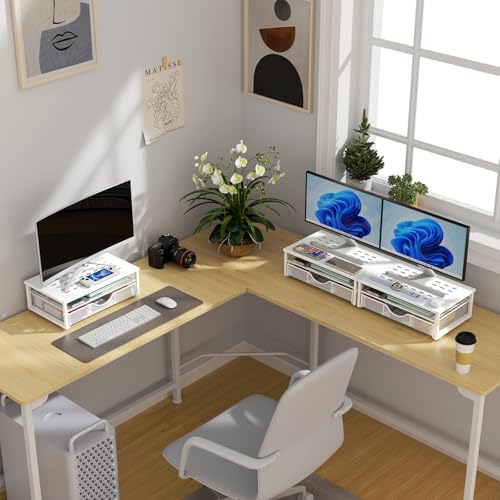 Computer Monitor Stand Riser with Drawer - color: White