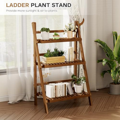 Ladder Shelf, Foldable Plant Shelf Stand, 3-Tier Bamboo Bookshelf, 39.4In - color: 3-tier Walnut