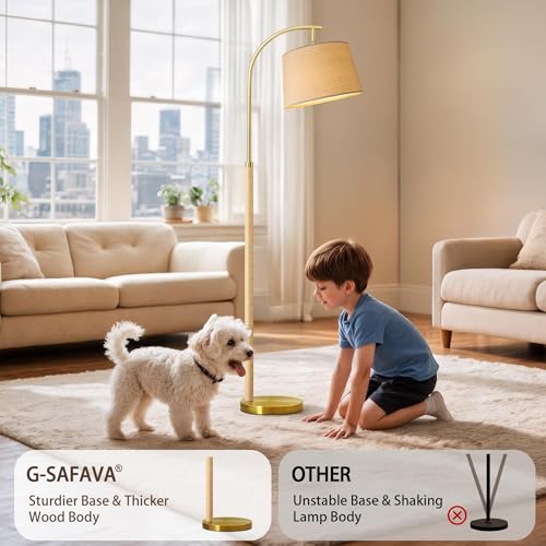 Real Wood Floor Lamps for Living Room Bedroom, 62" Mid Century Modern Lamp - color: Natural & Gold