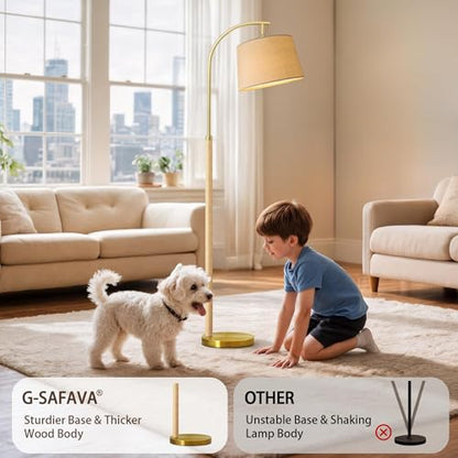 Real Wood Floor Lamps for Living Room Bedroom, 62" Mid Century Modern Lamp - color: Natural & Gold