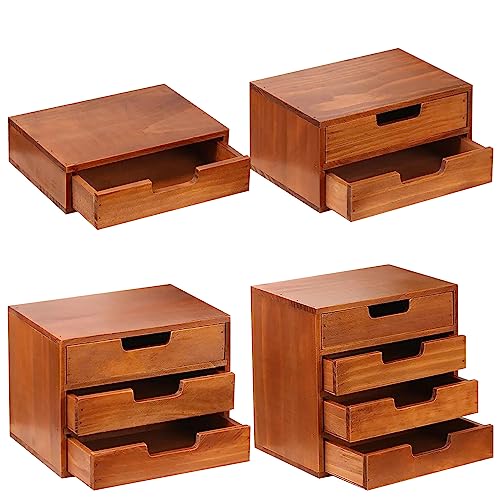 4-piece Drawer Cabinet Bundle Set - Modern Mahogany Wood Stackable Units - Multi-level Drawer Desktop Storage Organizers (4-Pack) - size: 4 Pack - One Of Each