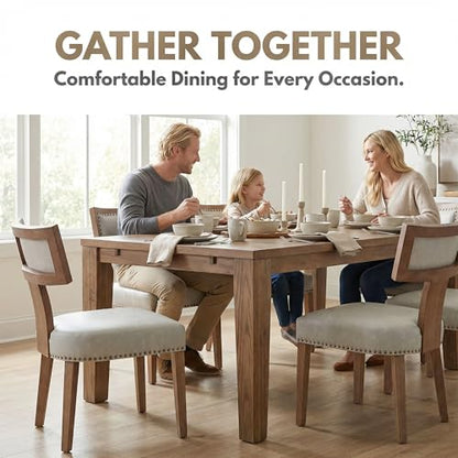 HNY Mid Century Modern Dining Chairs Set of 2, Farmhouse PU Leather Upholstered Accent Chairs Curved Nailhead Trim Backrest Kitchen Chairs, with Hardwood Frame, Grey - color: Grey Nailhead