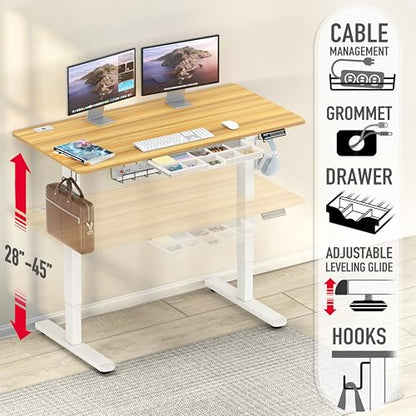 SHW 48-Inch Electric Height Adjustable Standing Desk w/Drawer, Oak - color: Oak, size: 48-Inch