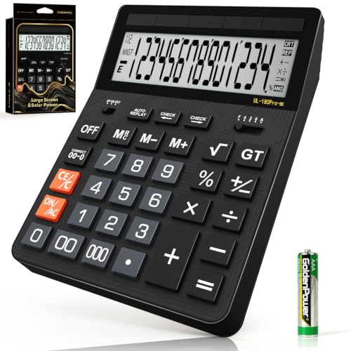 Calculators Desktop, 2026 Upgrade 14 Digit Large Size Calculator with 5-Inch LCD Display and Solar Power, Office Calculator for Desk (Black) - color: Midnight Black