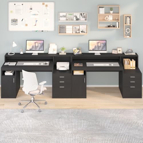 65" Black Computer Desk with 3 Drawers & Printer Shelf for Home Office | Computer Desk with Printer Shelf & File Drawer, Executive Desk Writing Study Table with Monitor Stand, Black - color: Black