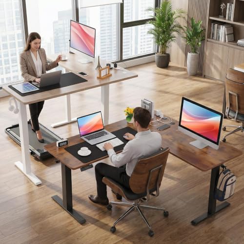 63 Inch Reversible L Shaped Standing Desk with Power Outlets, Black - color: Black, size: 63×55'' with Outlet