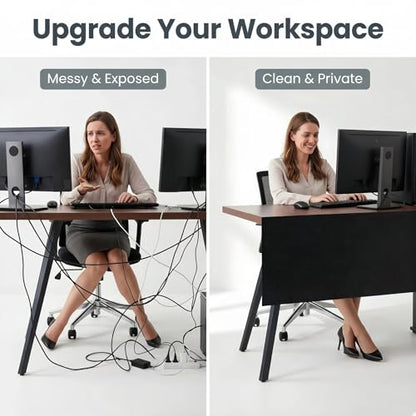 60" Under Desk Privacy Panel, Modesty Skirt and Privacy Curtain for Office with Management Net, Self-Adhesive Desk Back Panel, Tool-Free Installation - size: 60"