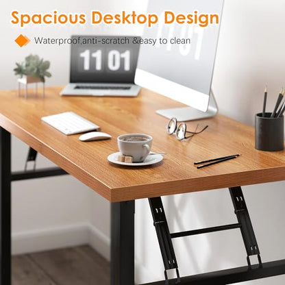 Need Small Folding Computer Desk, 31.5 Inch Writing Table, Teak & Black - color: Teak & Black, size: 31.5 inches