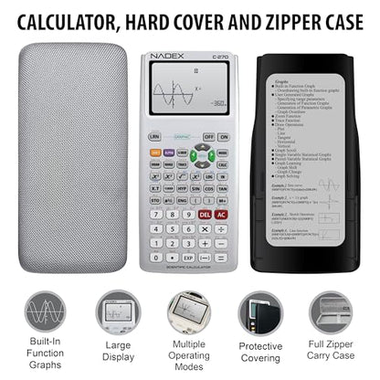 Scientific Calculator with Graphing, Includes Carrying Case, for College and High School Students, Calculus, Algebra, Geometry, Trigonometry, Statistics, Physics, Chemistry, Silver - color: Silver