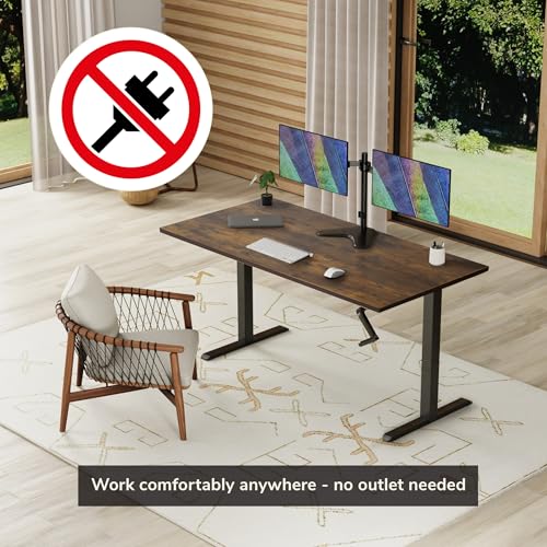 Mount-It! Hand Crank Standing Desk, 55" One-Piece Oak Top, 132 lbs - color: Oak