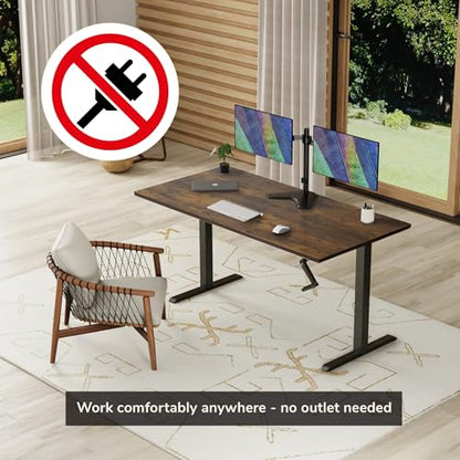 Mount-It! Hand Crank Standing Desk, 55" One-Piece Oak Top, 132 lbs - color: Oak
